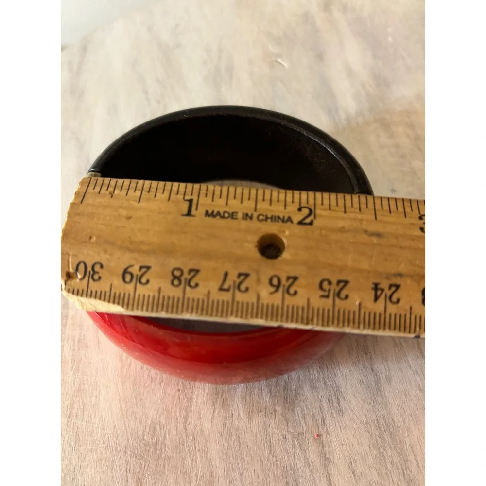 Premier Designs Red Resin and Wood Hinge Cuff Bracelet Brass Tone Chunky Bangle